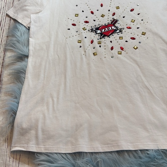 Karl Lagerfeld Paris Heart Patch Embellished Logo Tee sz S - Picture 7 of 12